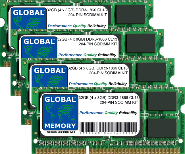 32GB (4 x 8GB) DDR3 1866MHz PC3-14900 204-PIN SODIMM MEMORY RAM KIT FOR LAPTOPS/NOTEBOOKS
